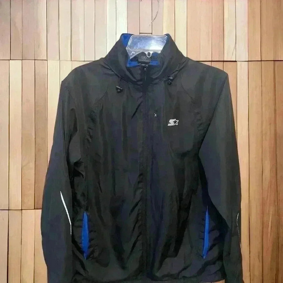 STARTER vintage jacket Full Zip Windbreaker Small Black Blue 100% Polyester - Picture 1 of 5
